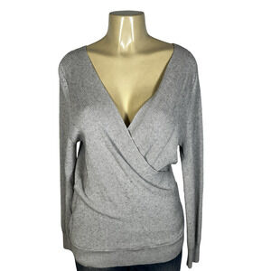 Harley Davidson Sweater Womens Medium Gray Wrap Surplice V Neck Ribbed Knit